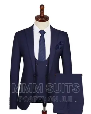 Classic 3-Piece Men Official Suit in Black and Blue-Black