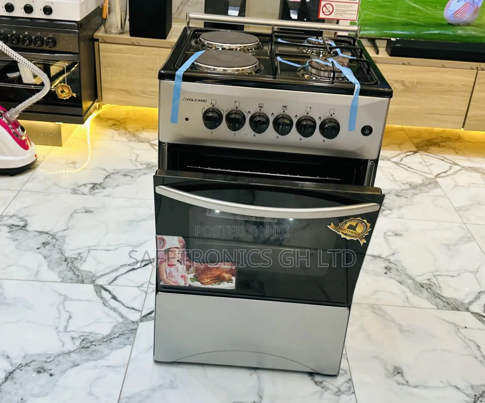 2 Gas Burner Glass 2 Electric Oven With Grill 50x50 Volcano