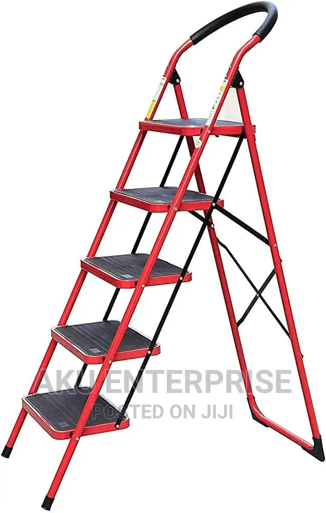 Trader Blossoms Household 5 Folding Step Iron Ladder (Red)