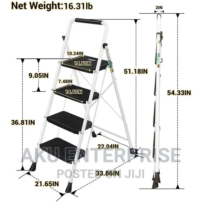 4 Step Ladder, Folding Stool, Step Stool With Wide Anti-slip