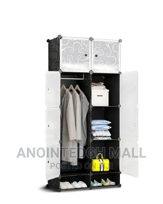 8 Cubes Plastic Wardrobe With Shoe Rack - Black/White