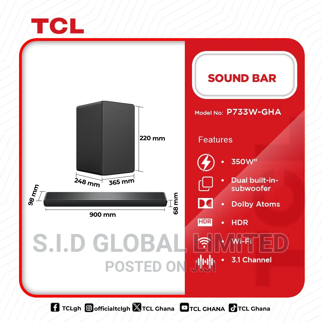 TCL P733W Dolby Audio 3.1ch 350W Soundbar Wireless Subwoofer