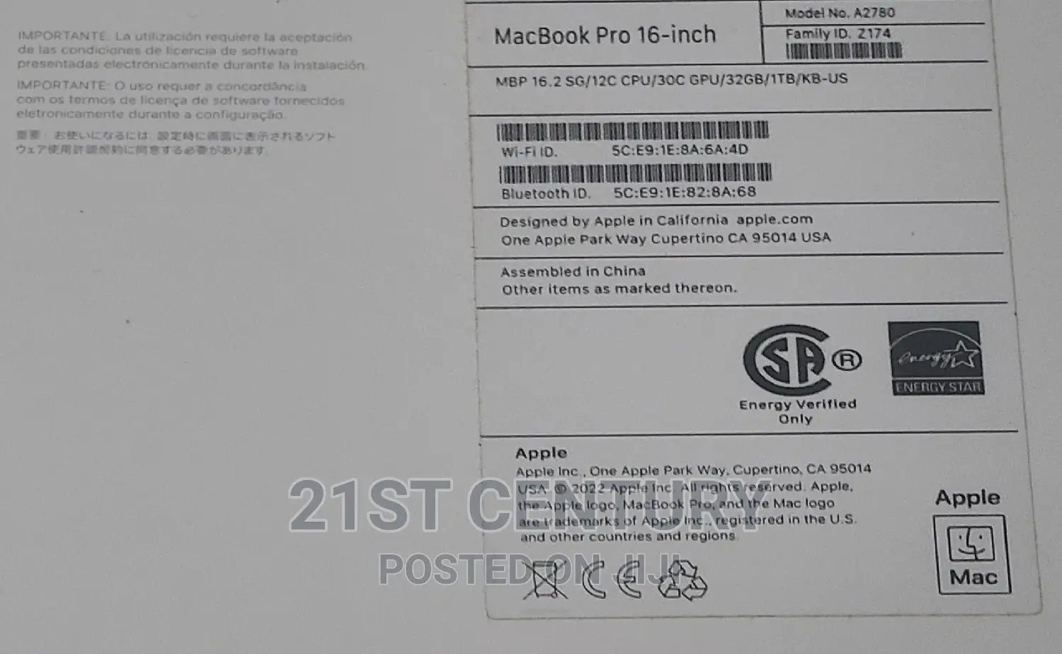 New Laptop Apple MacBook Pro 2023 M2 Max 16-Inch 32GB Apple M2 SSD 1T