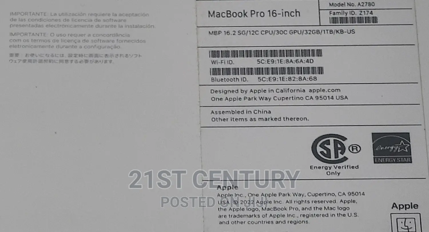 New Laptop Apple MacBook Pro 2023 M2 Max 16-Inch 32GB Apple M2 SSD 1T