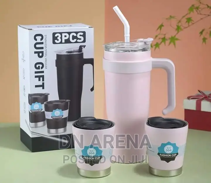 Stainless Steel Insulated Flask With 2 Cups and a Straw