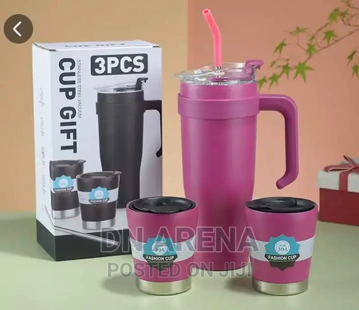 Stainless Steel Insulated Flask With 2 Cups and a Straw