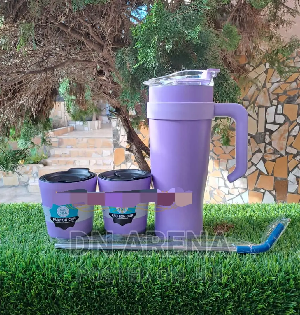 Stainless Steel Insulated Flask With 2 Cups and a Straw