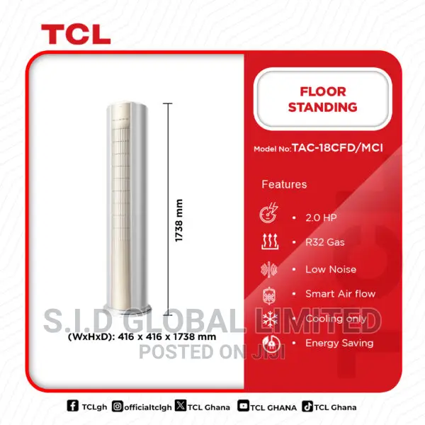 Tcl2.0hp Floor Standing Ac-R32 Tac-18cfd/Mci Copper Pipes