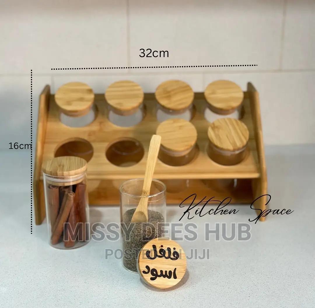 8 Jars Wooden Spice Rack