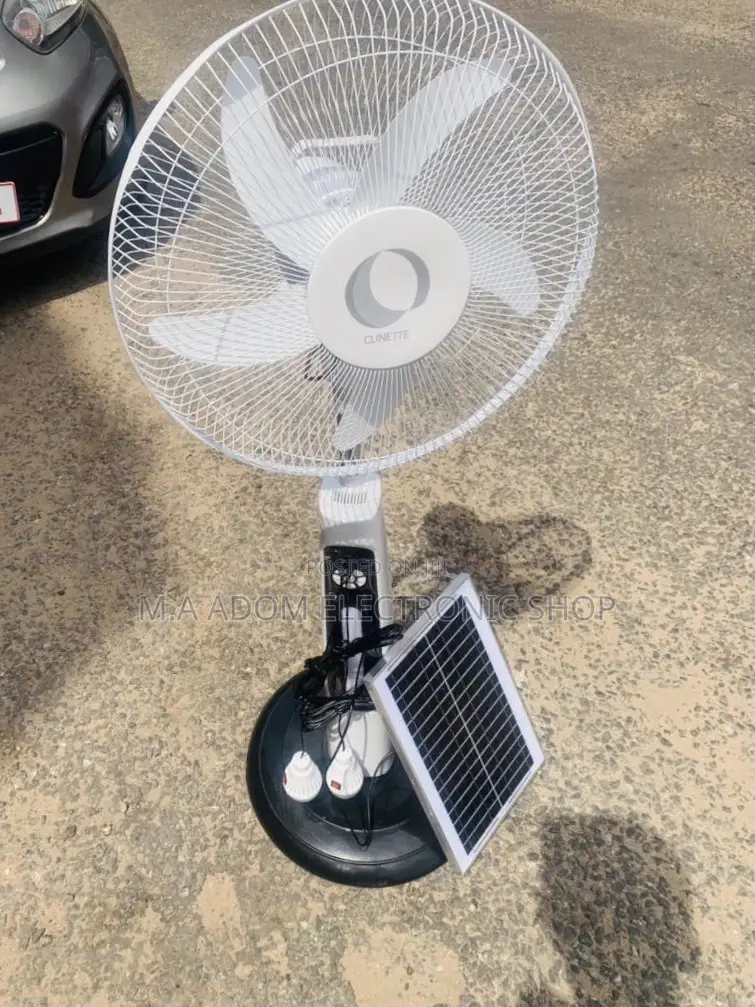 Long Lasting Clinette Standing Fan With Solar Panel(White).