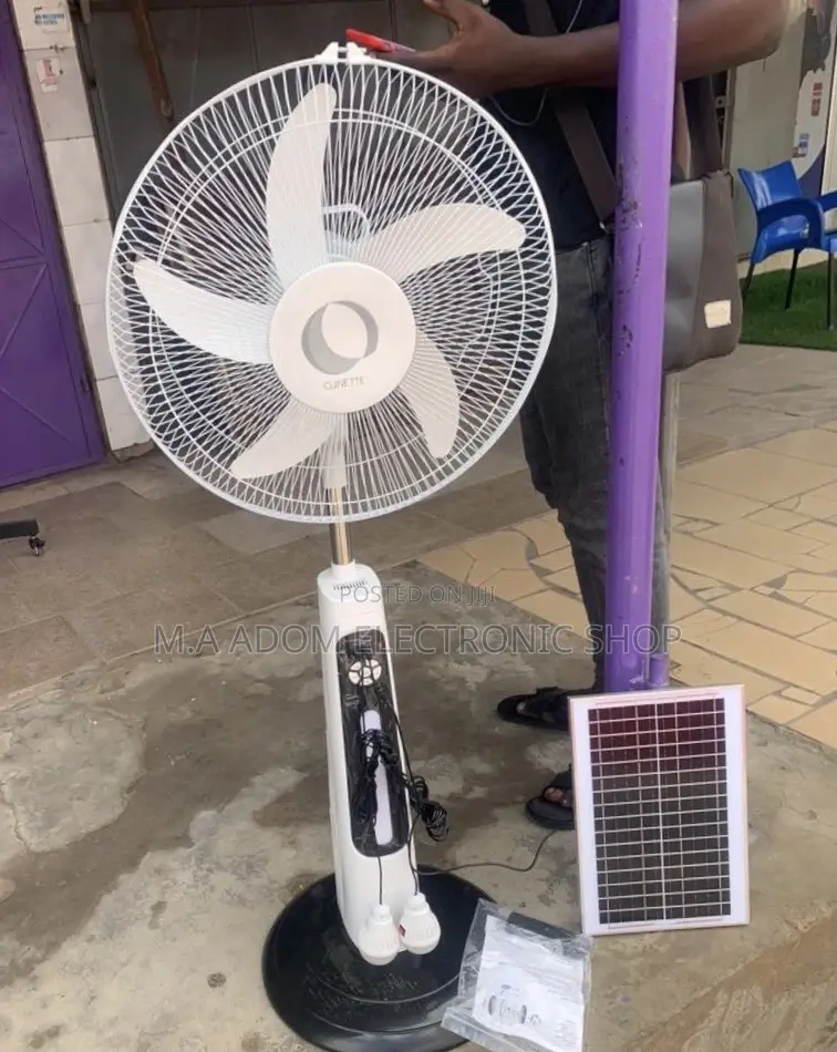 Clinette Rechargeable Standing Fan With Solar Panel(White)