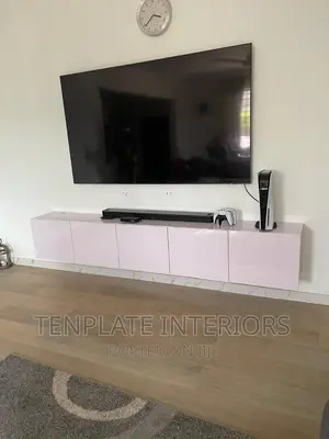 8ft Besta Floating TV Unit in Glossy White
