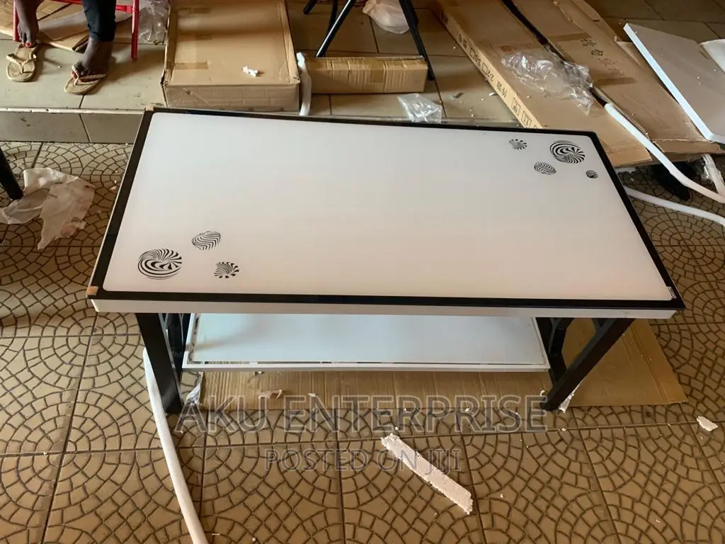 White Glass Center Table With Black Metal Legs