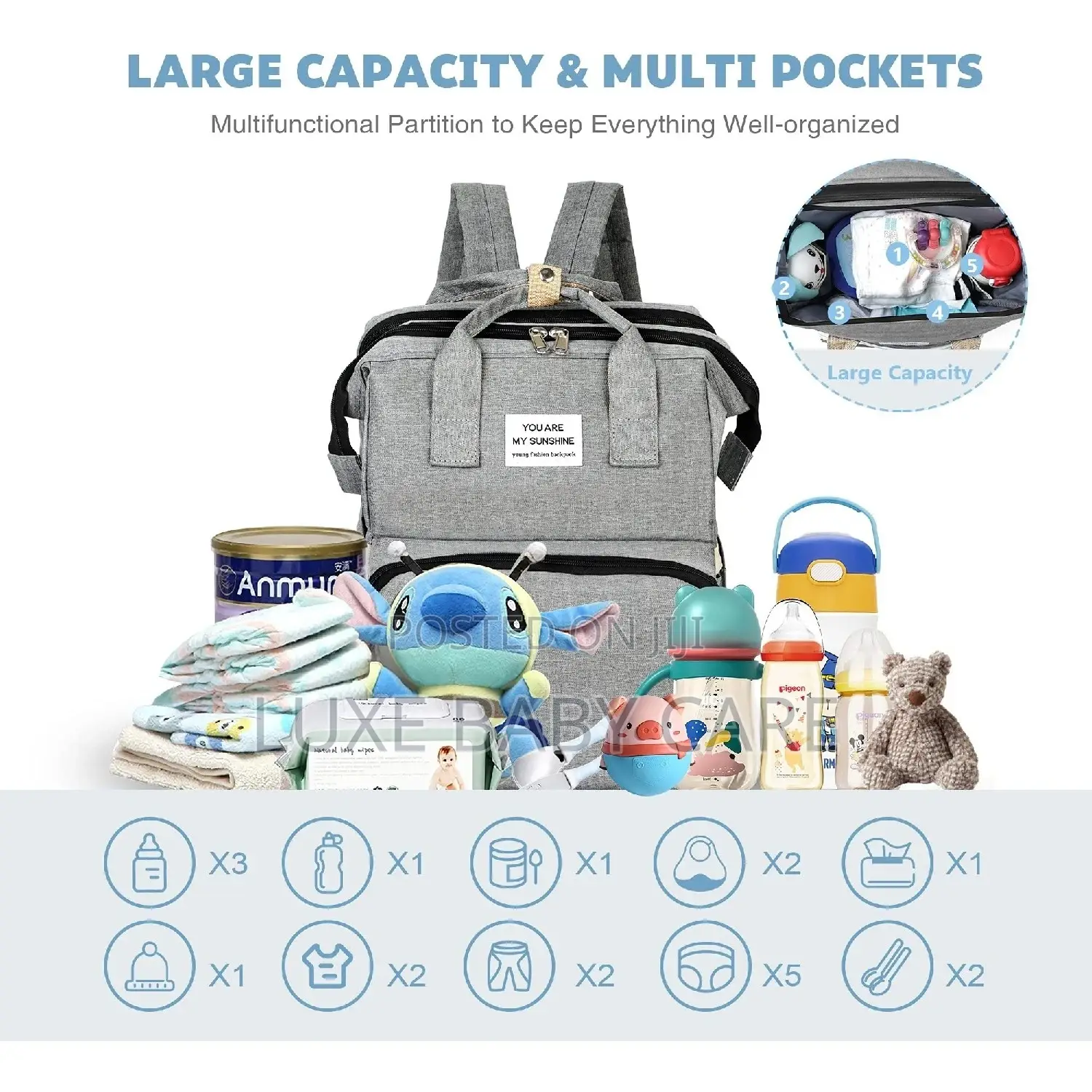 3 in 1 Diaper Bag Backpack With Changing Foldable Bassinet