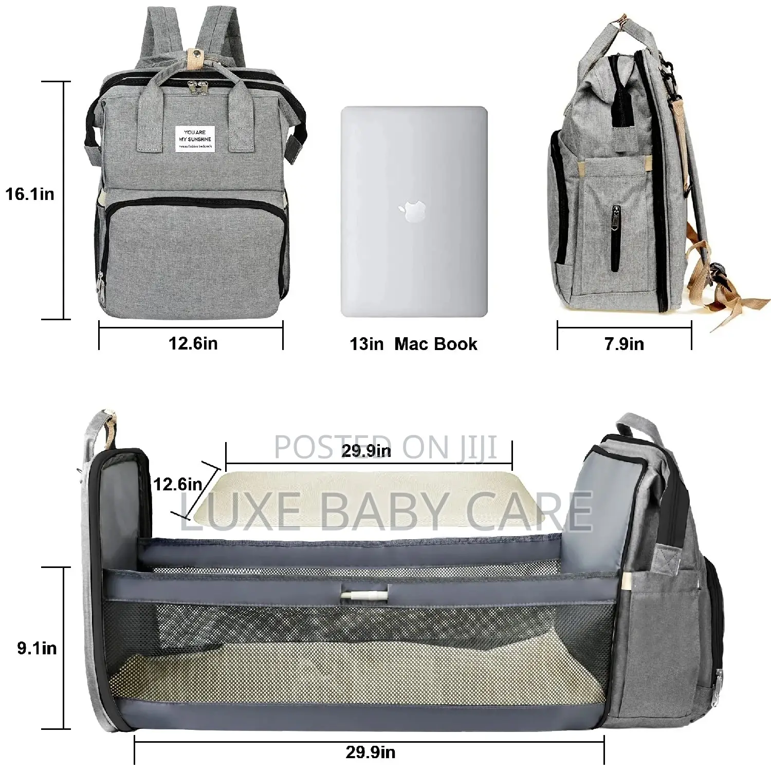 3 in 1 Diaper Bag Backpack With Changing Foldable Bassinet