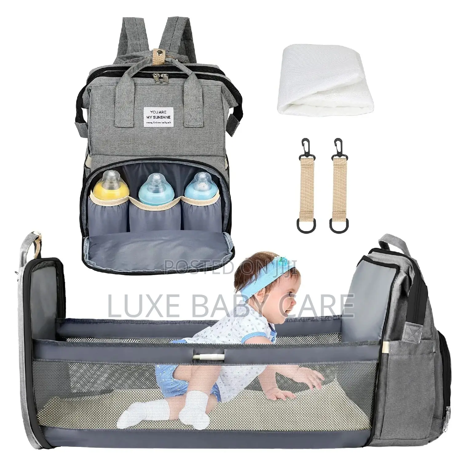 3 in 1 Diaper Bag Backpack With Changing Foldable Bassinet