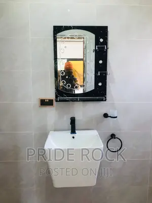 Wall Hang Basin With Mixture Tap,Black Mirror, Towel Ring,
