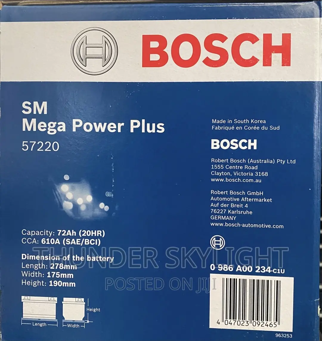 15 Plates Battery Bosch 72 Ah Mega Power