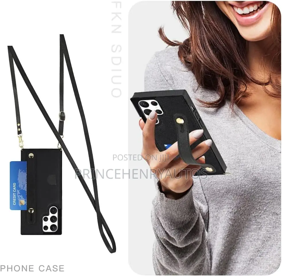 Ysnzaq Crossbody Strap Wallet Card Slot Holder for S22 Ultra