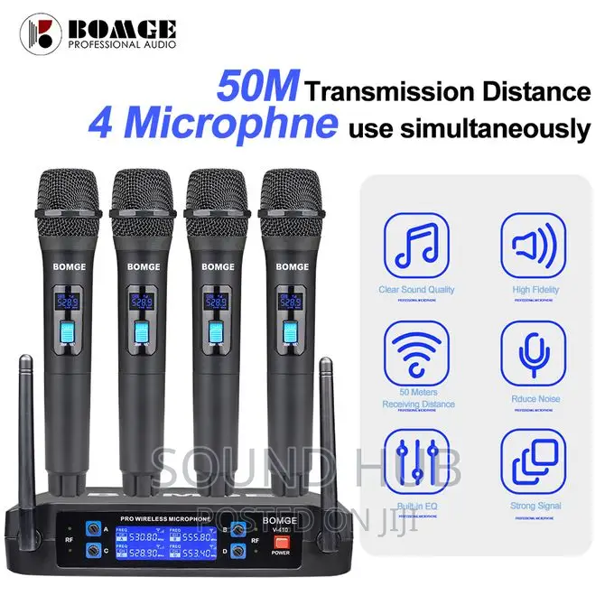 BOMGE Wireless Microphone System, Pro 4-Channel Cordless Mic