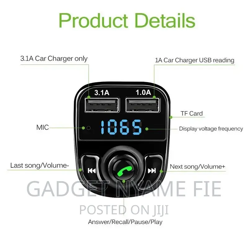Car Phone Charger + Bluetooth Player + Pen Drive Player