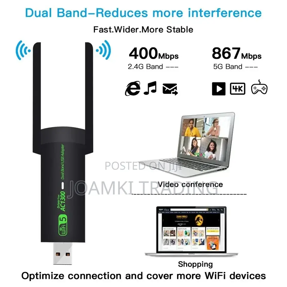 1300mps Wifi Adapter, 2.4g 5g Dual Band Wifi Network Adapter