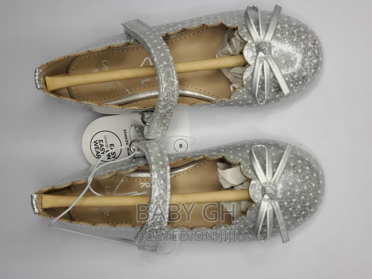 George Silver Dotted Flat Shoe With Velcro and a Bow