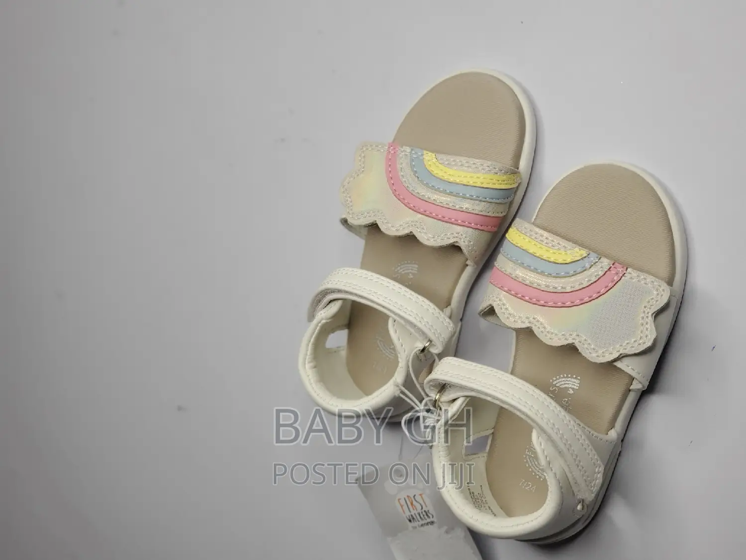 White Girls Sandals With Rainbow Velcro