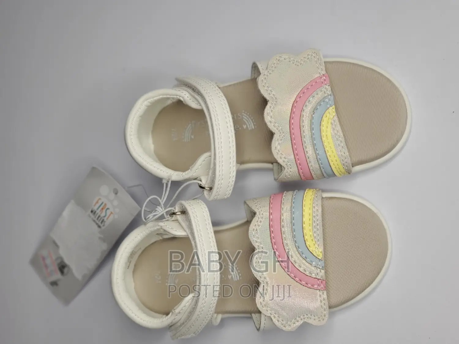 White Girls Sandals With Rainbow Velcro