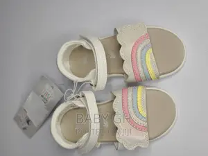 White Girls Sandals With Rainbow Velcro