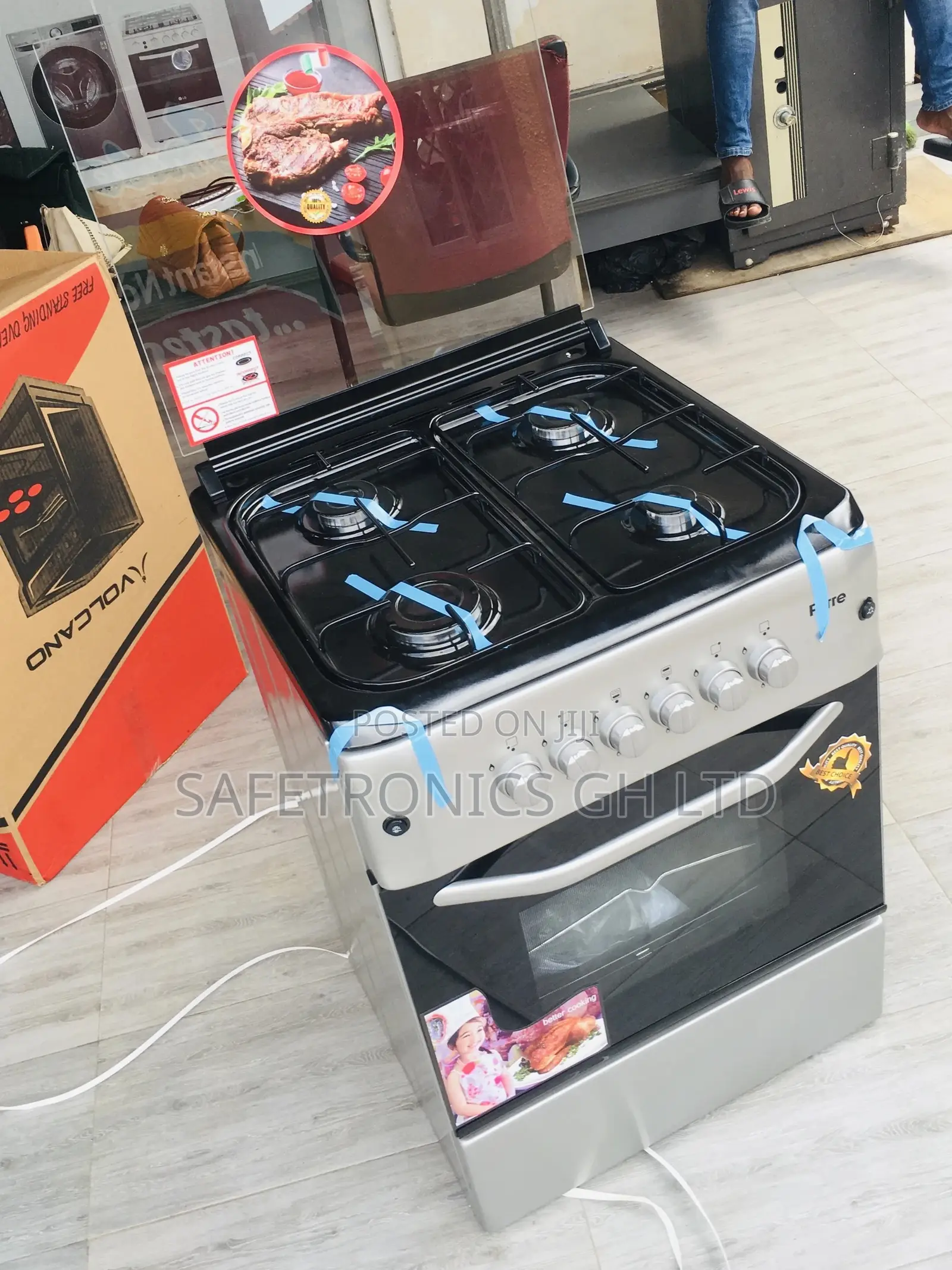 Ferre Gray Oven With Grill 4 Gas Cooker Glass Lid 60x60