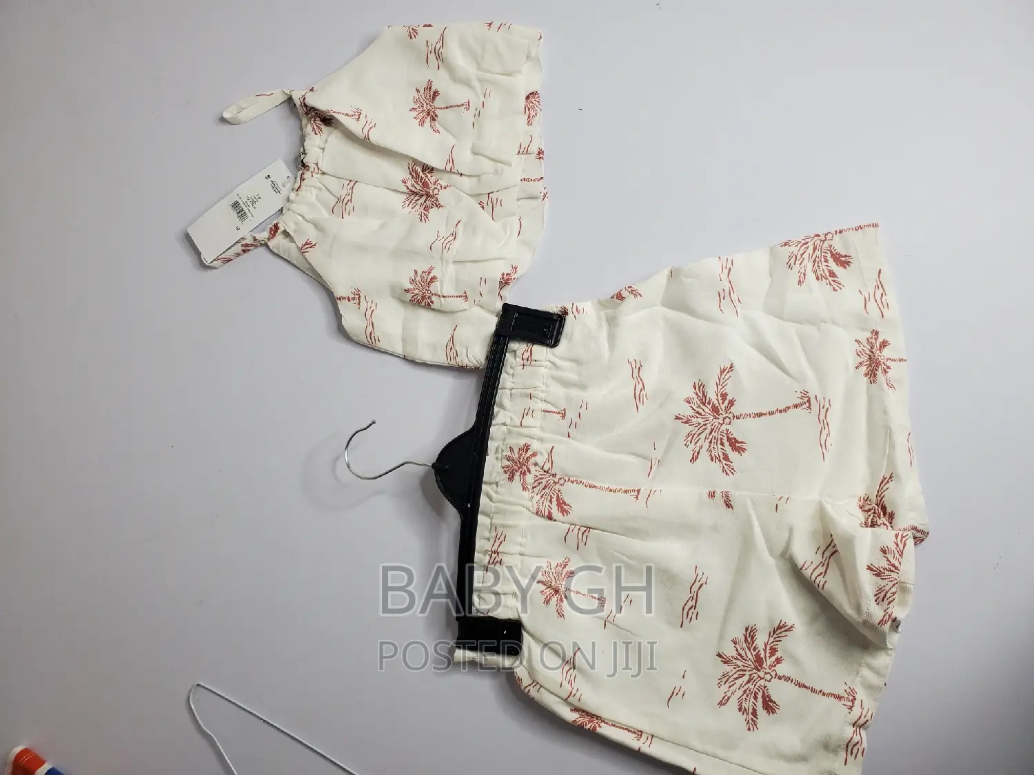 George White Palm Tree Linen Blend Strappy Top and Shorts