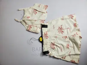 George White Palm Tree Linen Blend Strappy Top and Shorts