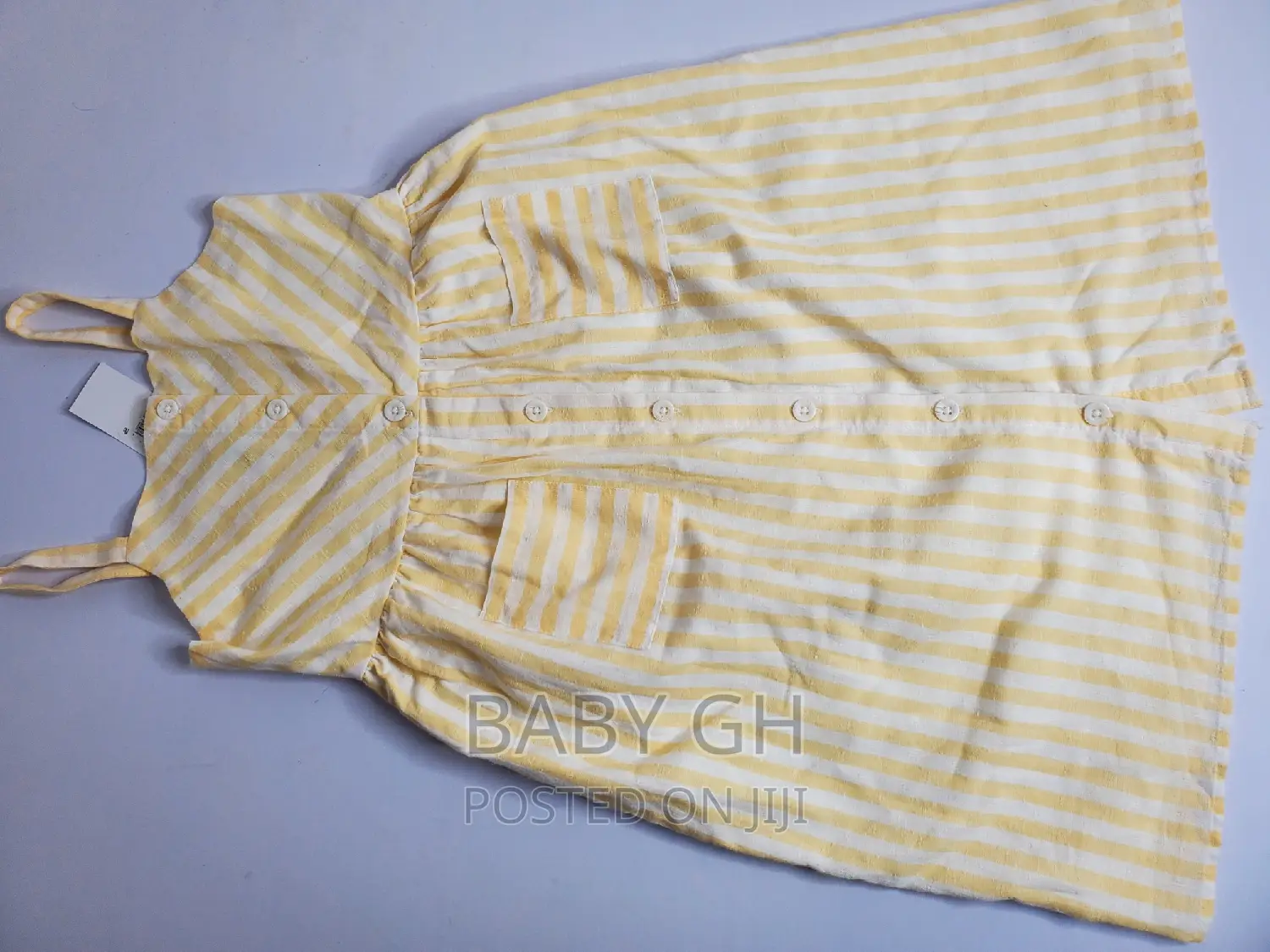 George Baby Yellow and White Girls Dress With Front Pockets