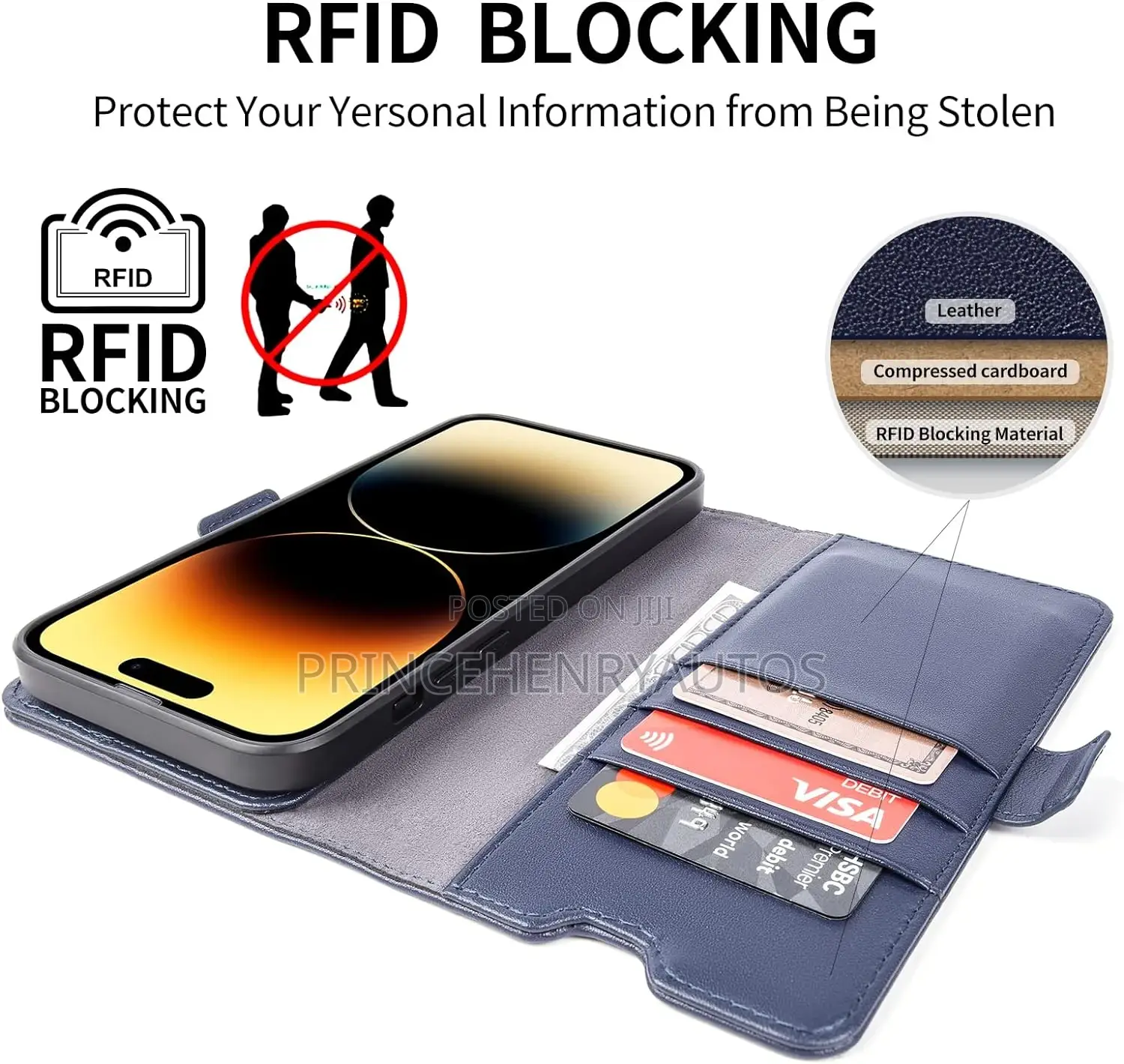 NZN iPhone 14 Pro Wallet Case Genuine Leather