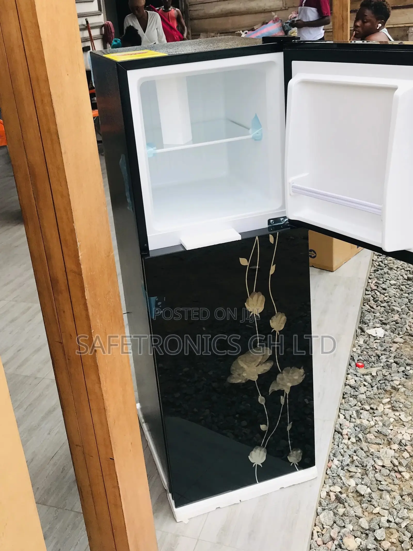 Pearl Doubledoor Black Glass PF-20T Topfreezer Fridge
