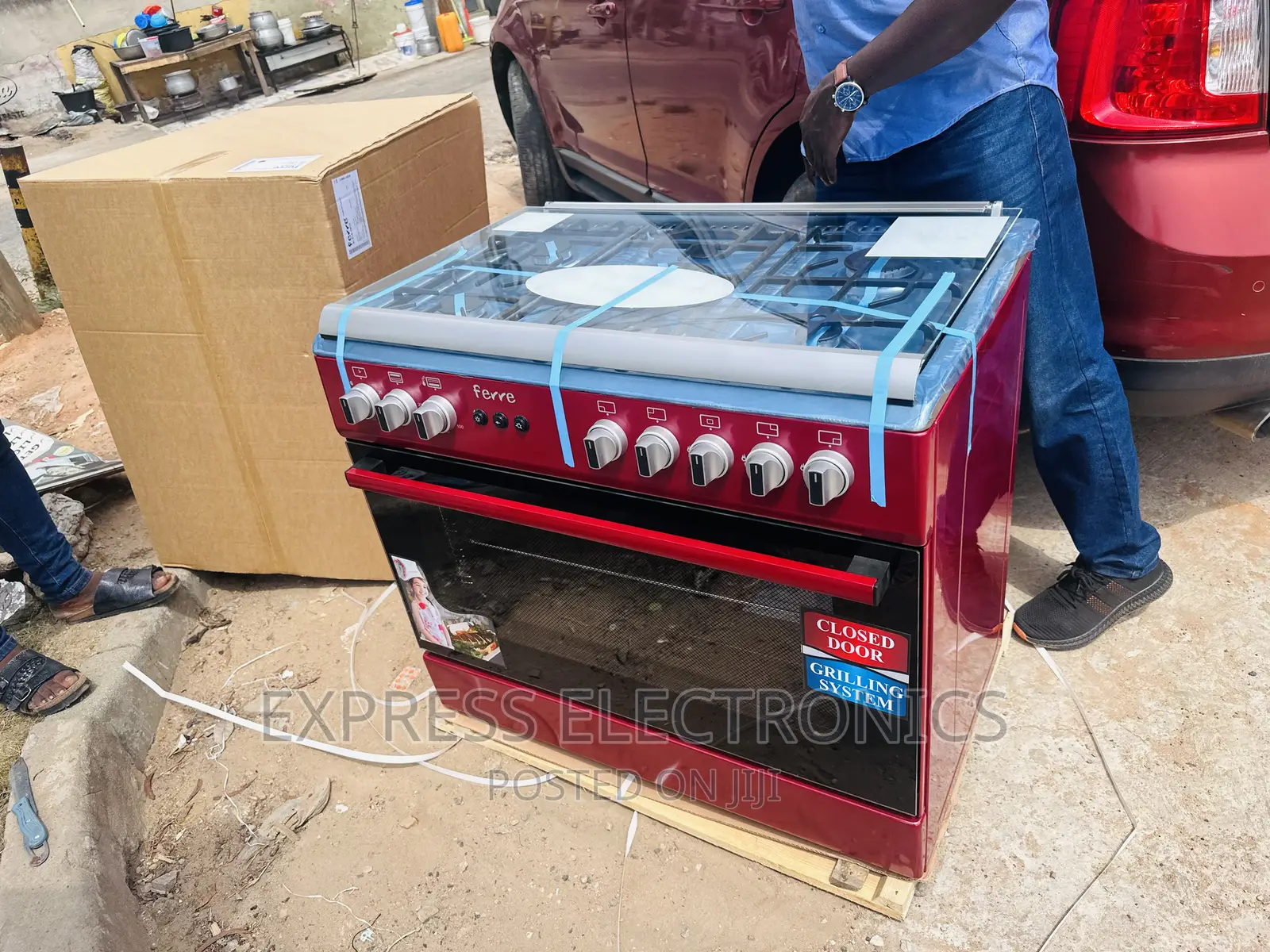 Best Dealing Sleek Red Ferre Gas Cooker Oven 5burner