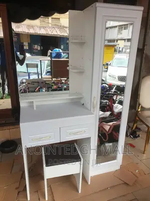 Dressing Mirror With Table and Stool Wooden - White
