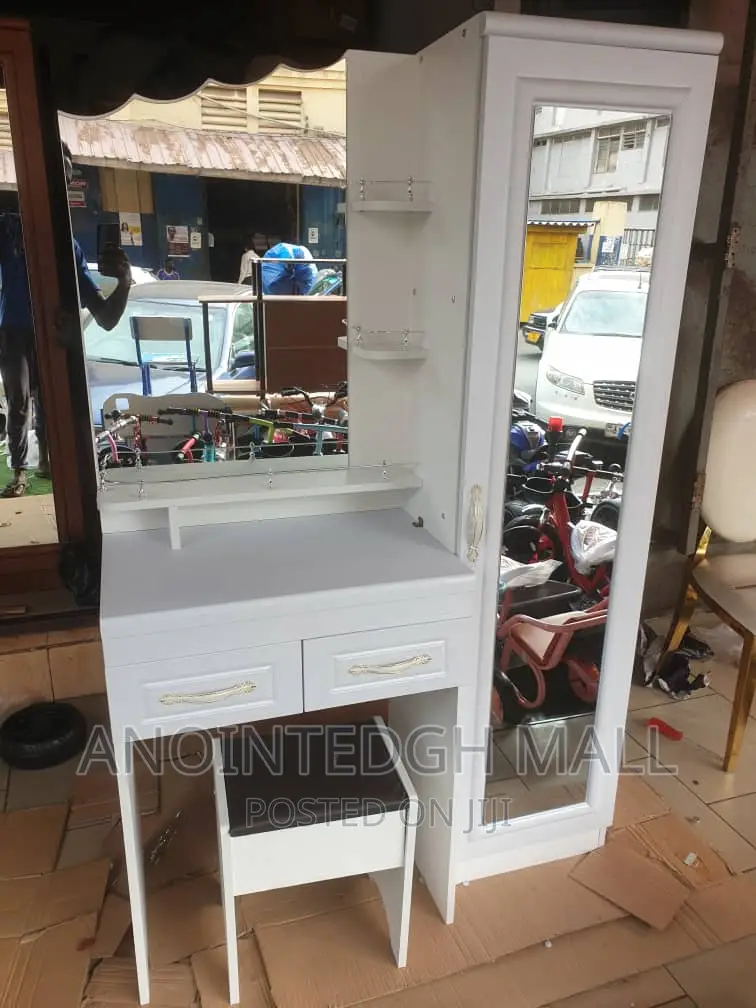 Dressing Mirror With Table and Stool Wooden - White
