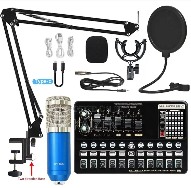 BM900 Microphone Condenser With V10s Pro Sound Card