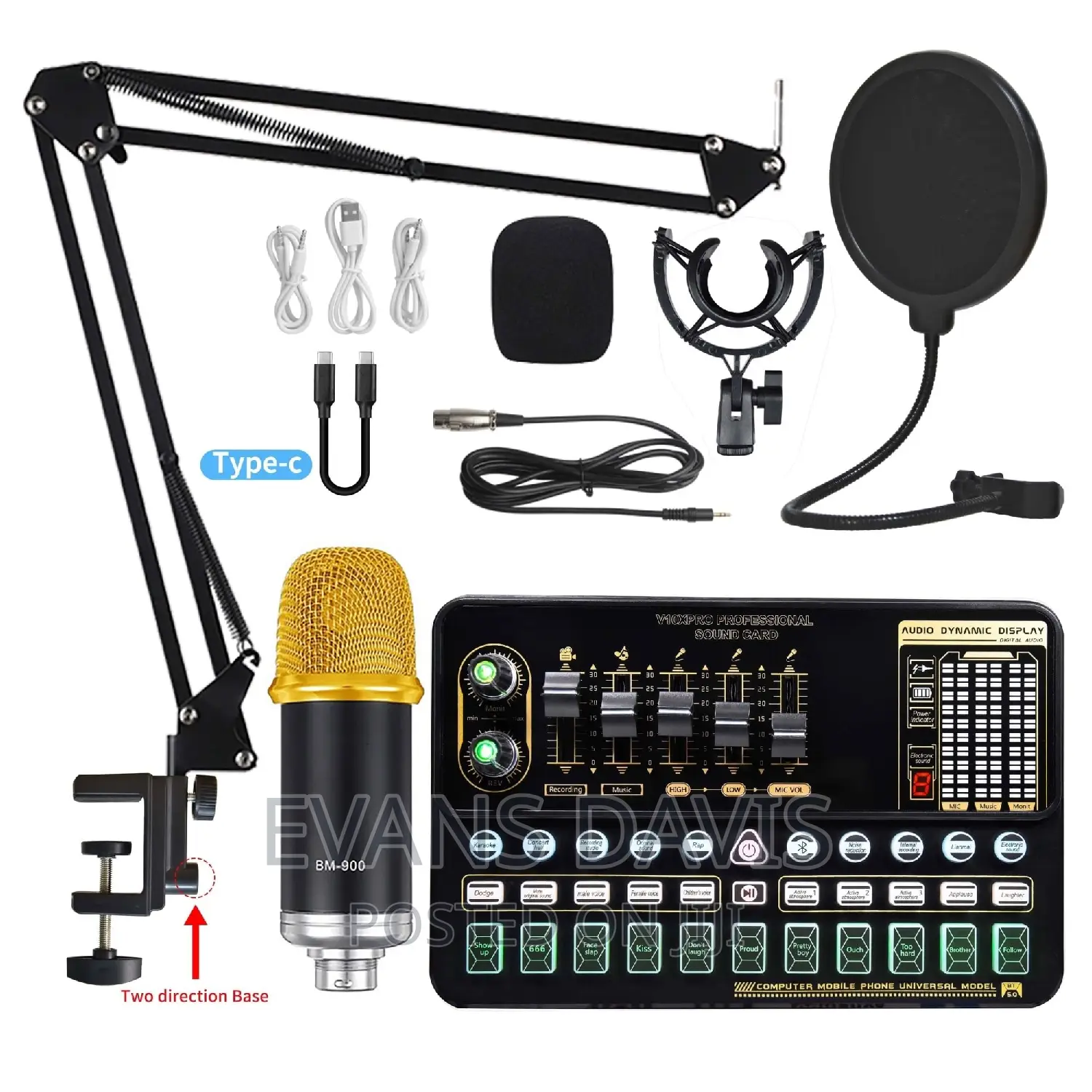 BM900 Condenser Microphone Set With V10xpro Sound Card