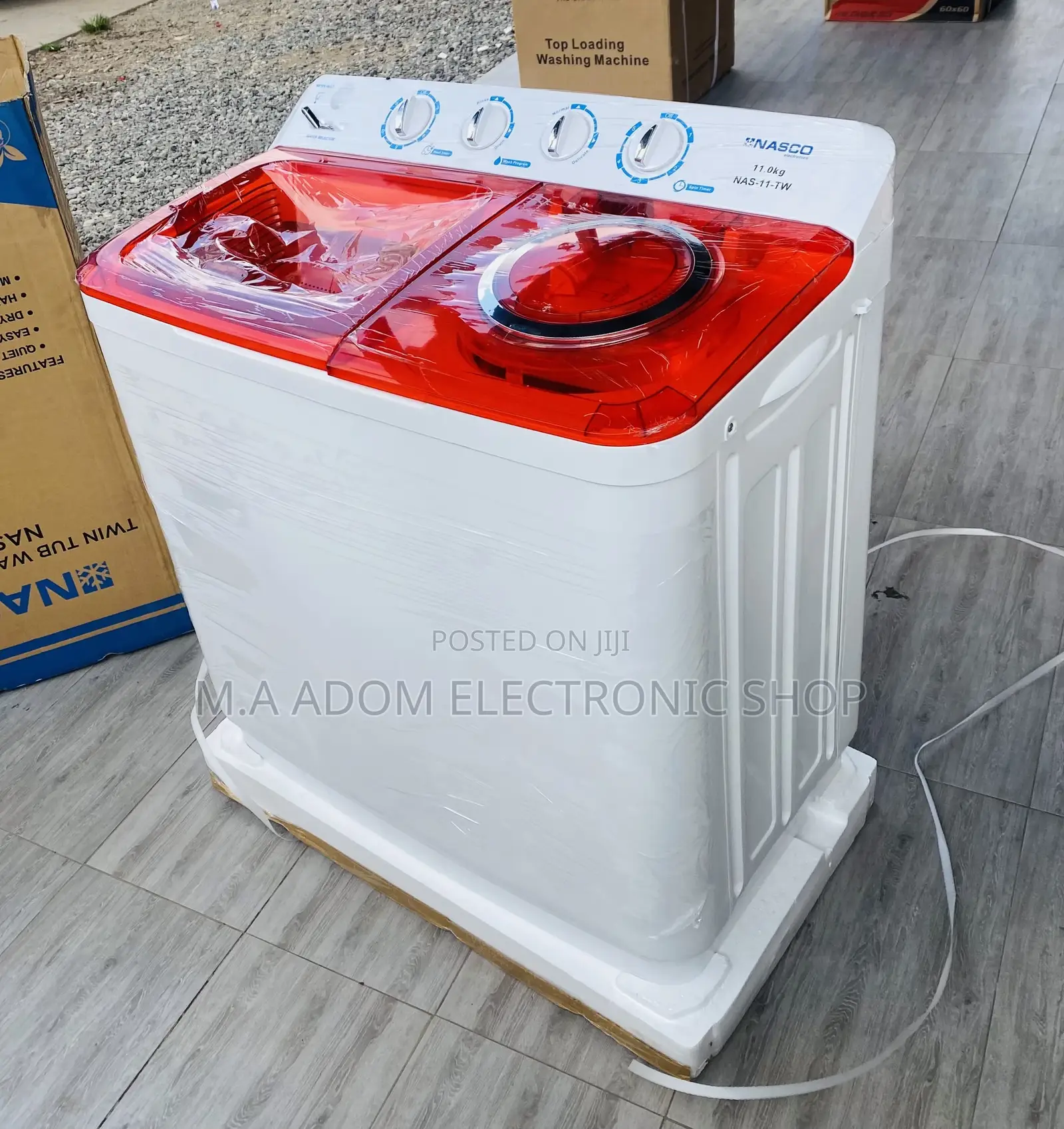 Nasco 11kg Electric Washing Machine + Spin/Dry(White/Red) 