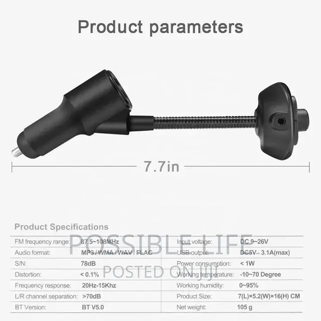 Double Car Fast Charger Mp3 Player Bluetooth