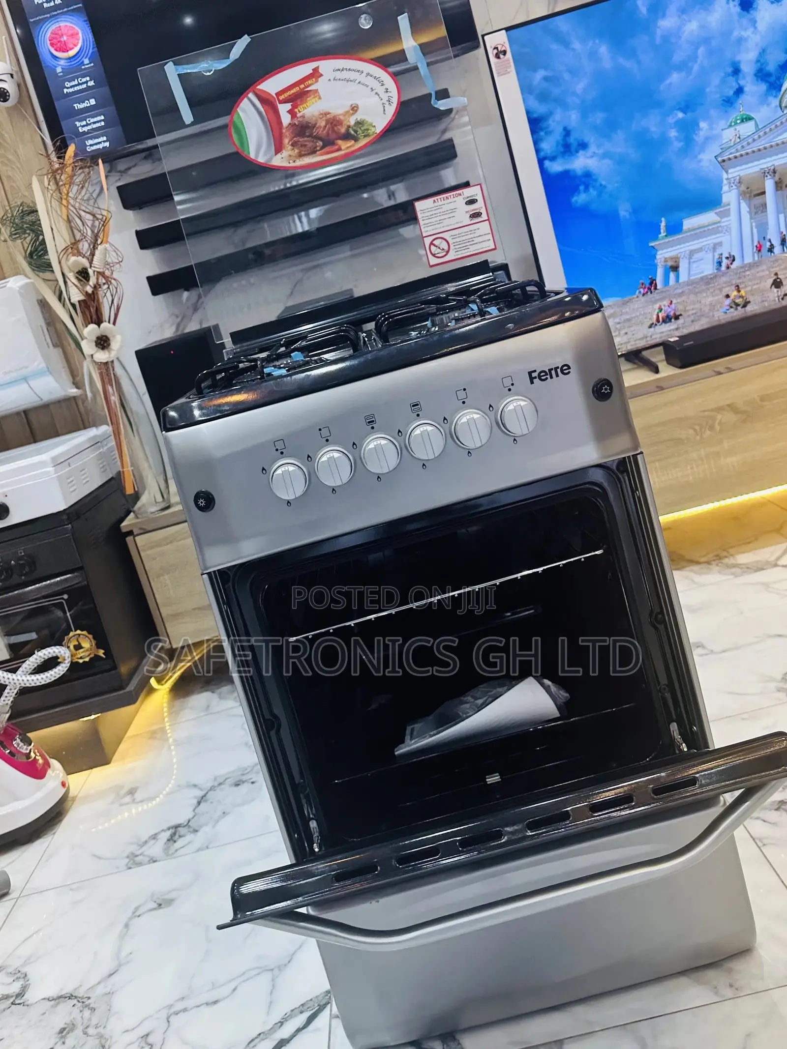 Gray Glass Lid 50x55 Oven With Grill Ferre 4 Gas Burner