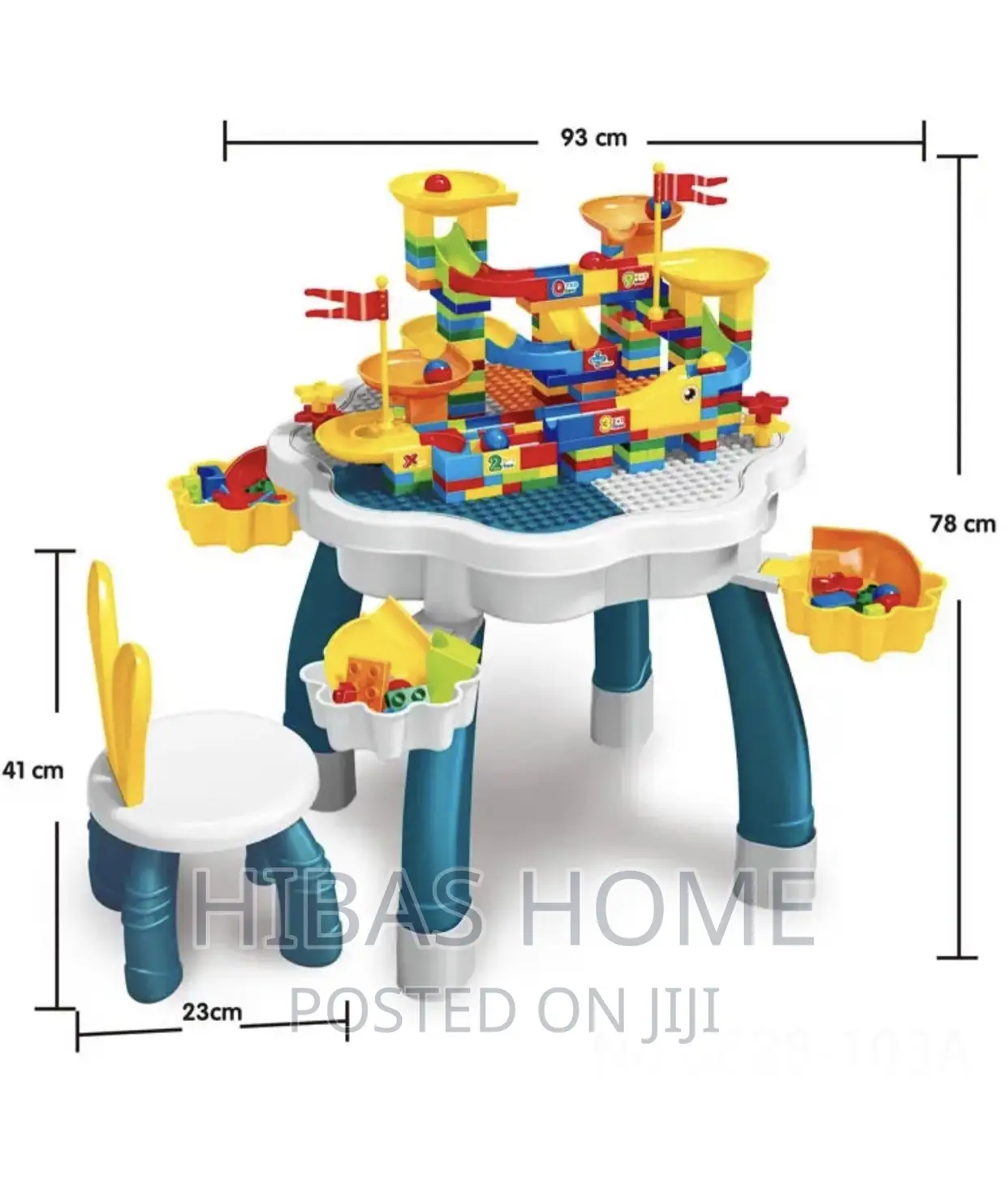 Kids Activity Table With LEGO Blocks 93cmx78cm Chair 41x23cm