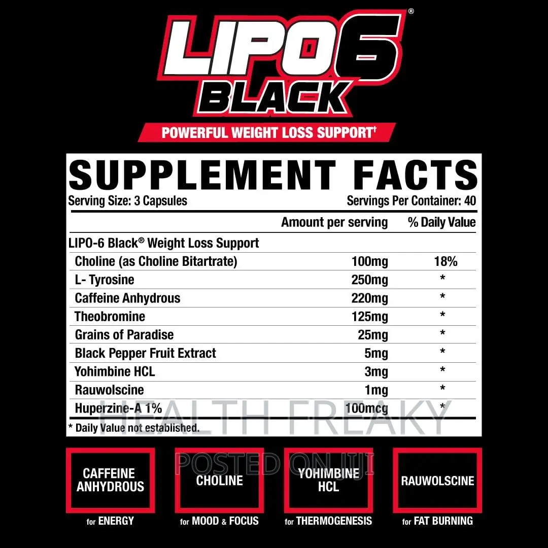 Lipo 6 Black Fat Burner Weight Loss Max Strength Energy