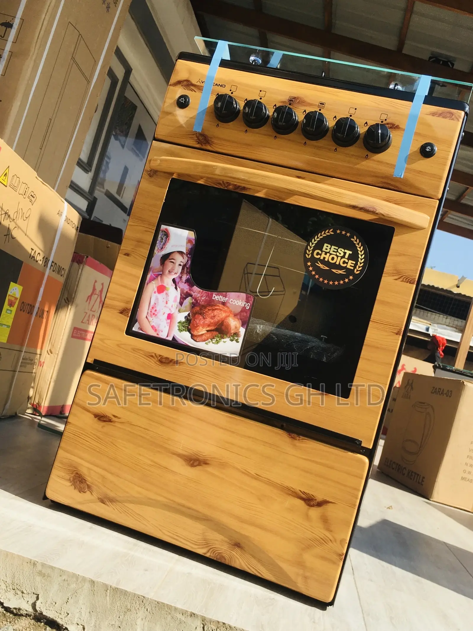  Glass Lid Oven With Grill Wooden Light 4 Gas Burner