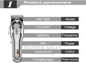 Silver Kemei KM-1986 Full Metal Cordless Hair Clipper