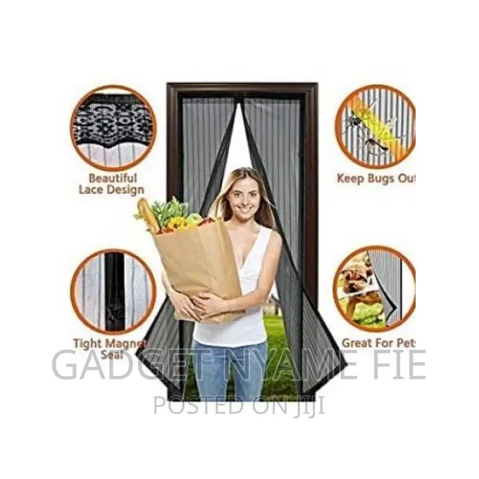 One-and-Half Door Magic Mesh Screen Nets With Magnets-Black