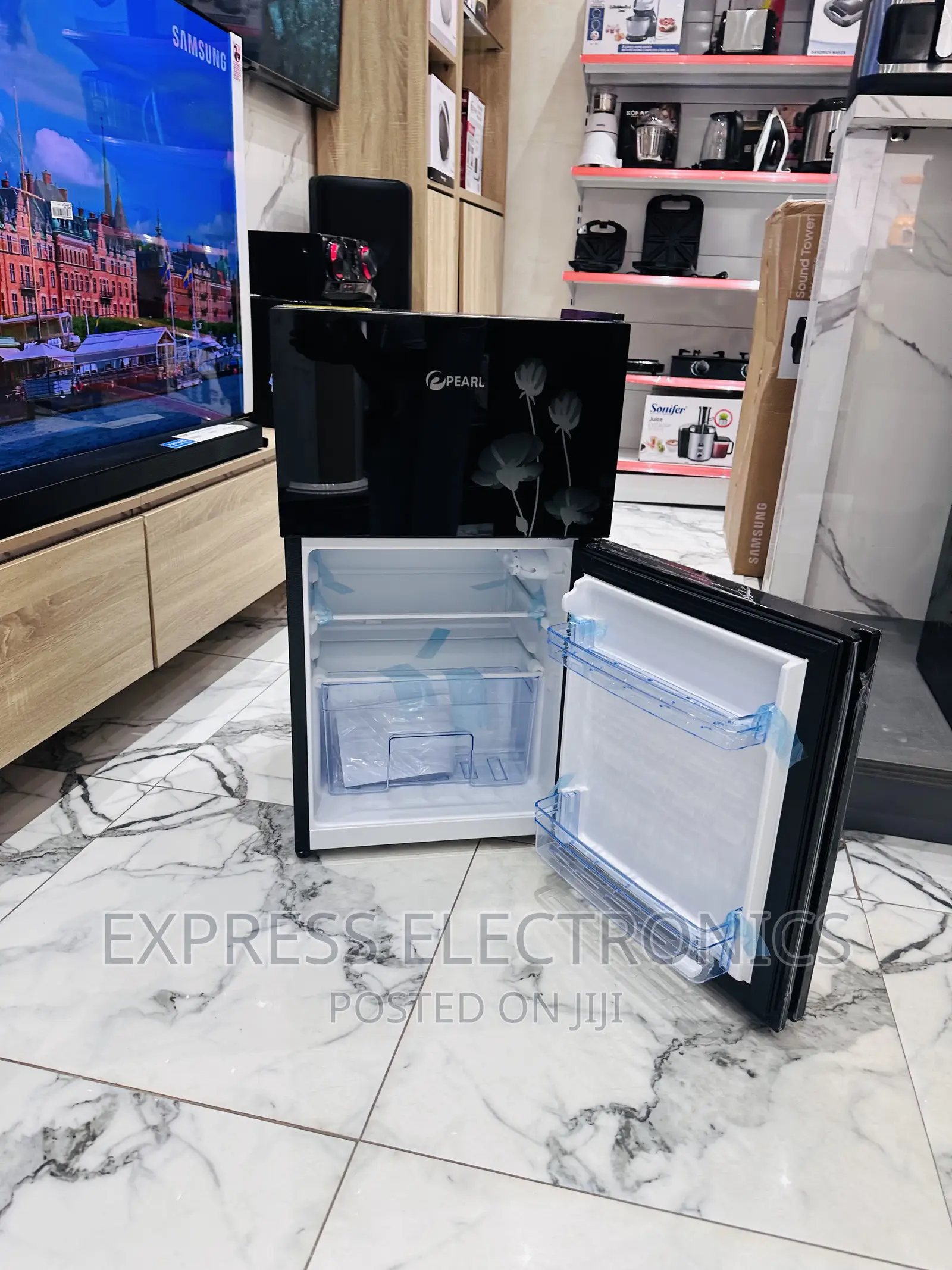 Less Energy Consumption Table Top Double Door Fridge Pearl